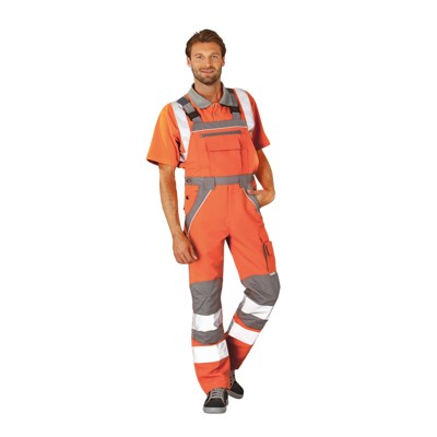 Planam - Warnschutz-Latzhose warnorange/zinkgrau, Größe 27