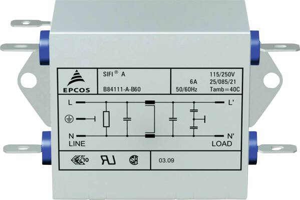 TDK B84111AB60 B84111AB60 Entstörfilter flammhemmend 250 V/AC 6 A 1.8 mH (L x B x H) 45 x 76.5 x 28.6 mm 1 St.
