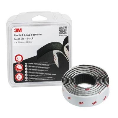 3M™ - Haken- und Schlaufenband SJ352B, Schwarz, 25 mm x 1.25 m, 4.4 mm, Blister IPC