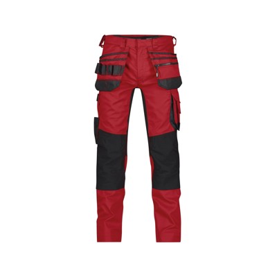 Dassy® - FLUX Arbeitshose mit Stretch, Holstertaschen und Kniepolstertaschen, rot/schwarz, Schrittlänge Plus, Größe 52