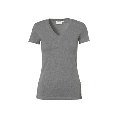 HAKRO - Damen V-Shirt Stretch 172, grau meliert, Größe 3XL
