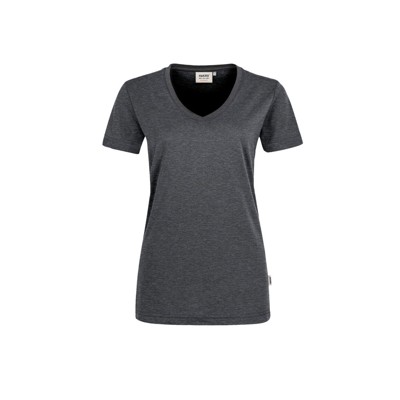HAKRO - Damen V-Shirt Mikralinar® 181, anthrazit meliert, Größe L