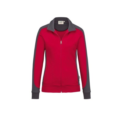HAKRO - Damen Sweatjacke Contrast Mikralinar® 277, rot/anthrazit, Größe L