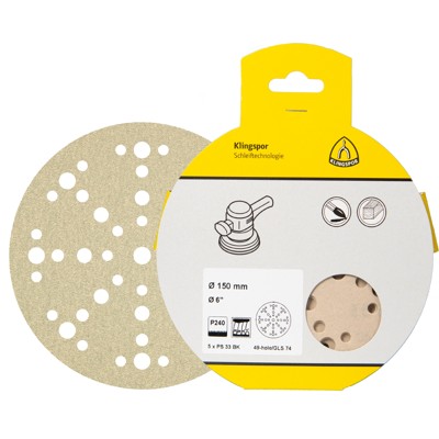 KLINGSPOR - PS 33 BK Scheiben kletthaftend, 125 mm Korn 320 Lochform GLS27, SB-verpackt im Reiter