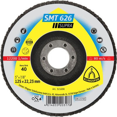 KLINGSPOR - Schleifmopteller SMT 626, 125 x 22,23mm Korn 40 gewölbt, 1 Stück
