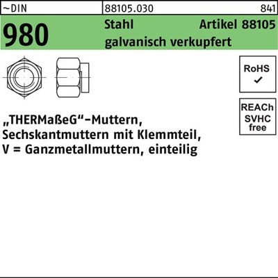 NOBRAND - ART 88105 Thermag-Muttern St. M 8 SW 13 galv. verkupfert gal Cu S