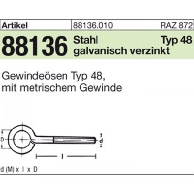 NOBRAND - ART 88136 Gewindeösen Stahl Typ 48 M 10 x 30 galv. verzinkt gal Zn S